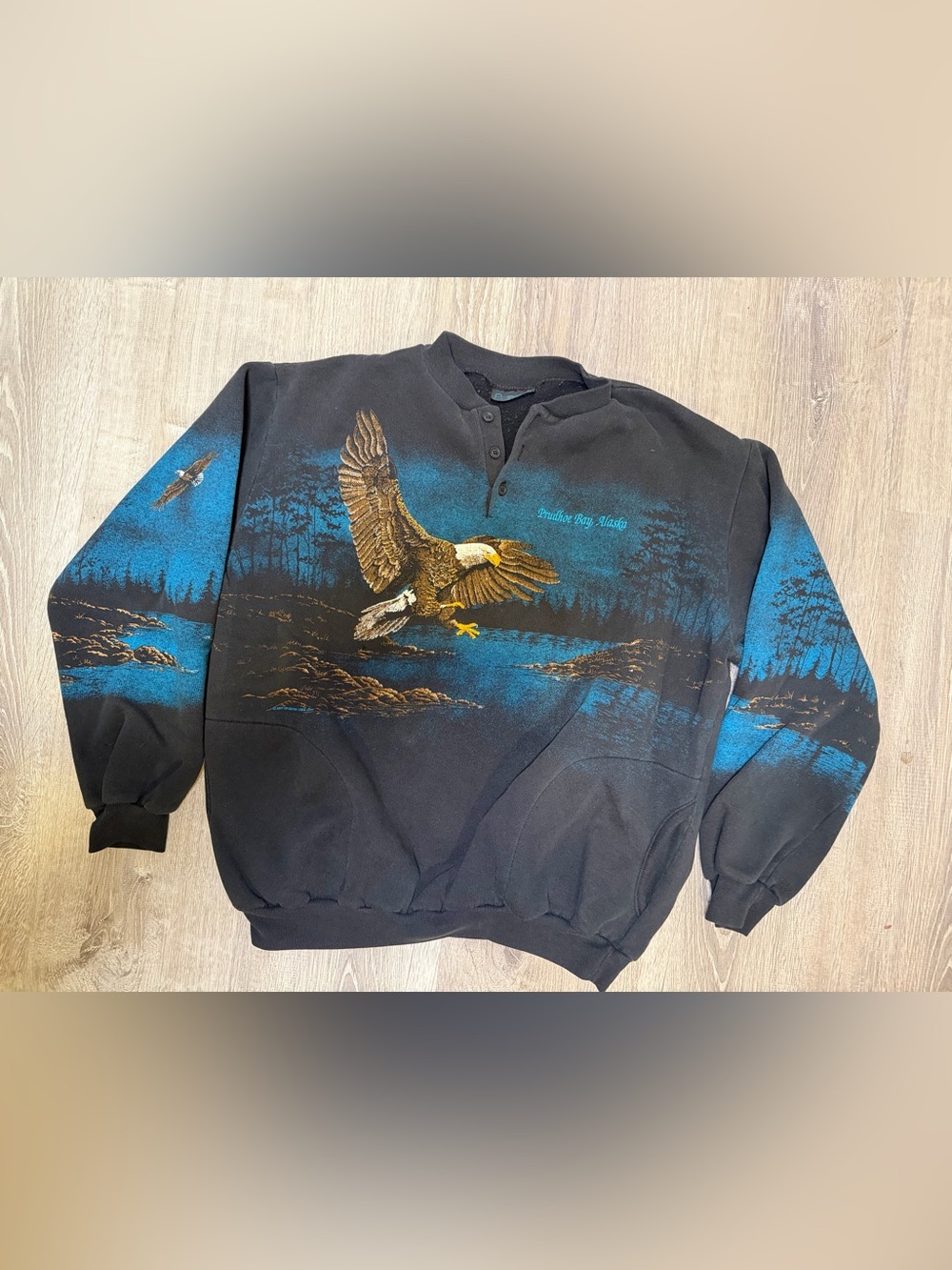 Vintage Prudhoe Bay Alaska Eagle Sweatshirt XL All Over Print Made in USA